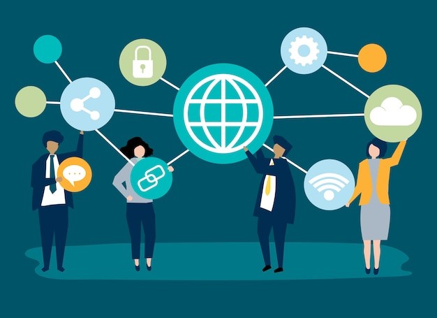 business people with connection icons, Picture